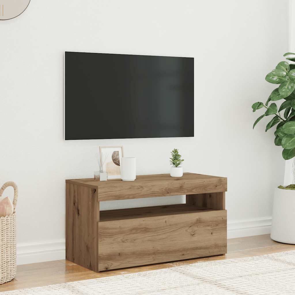 TV Cabinet with LED Lights Artisan Oak 75x35x40 cm Engineered Wood