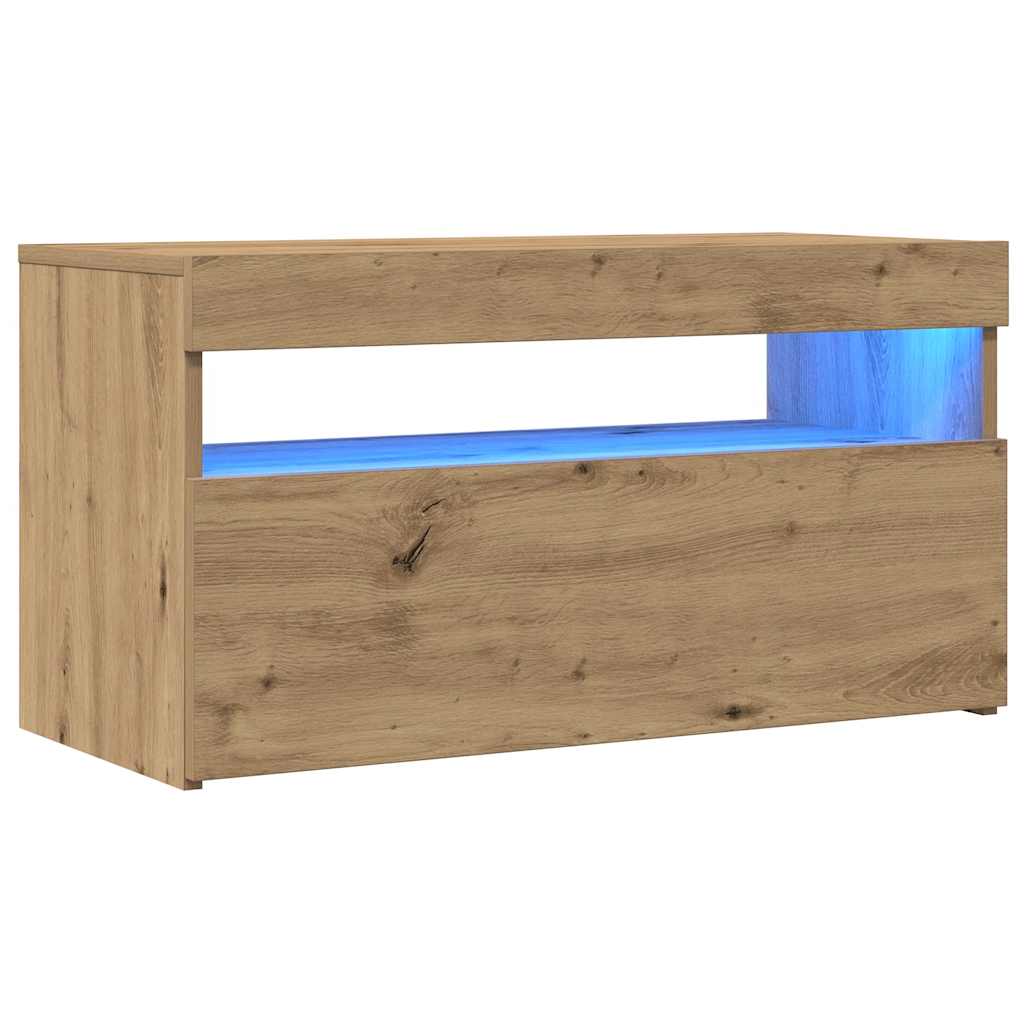 TV Cabinet with LED Lights Artisan Oak 75x35x40 cm Engineered Wood