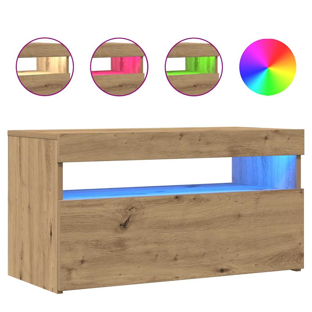 TV Cabinet with LED Lights Artisan Oak 75x35x40 cm Engineered Wood