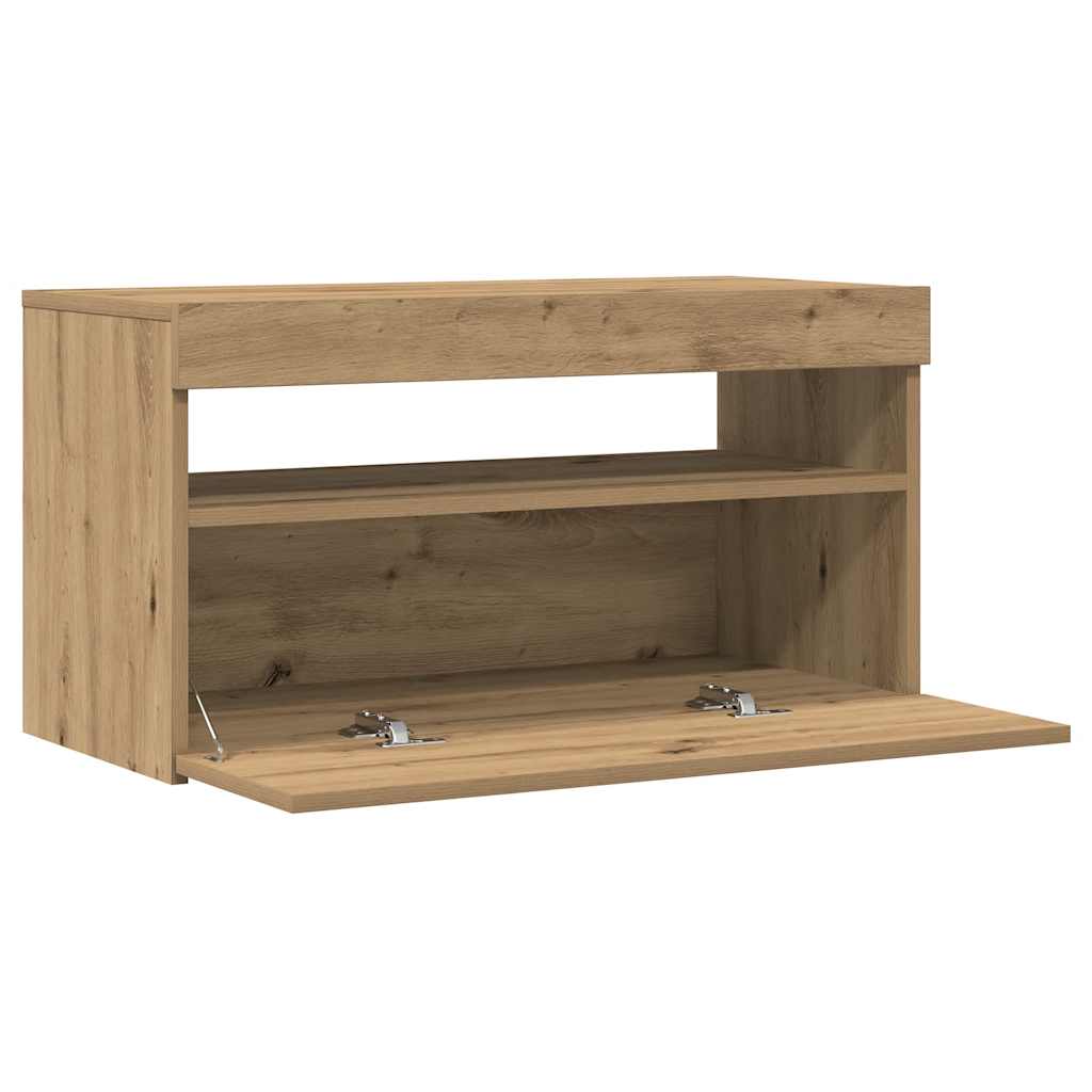 TV Cabinet with LED Lights Artisan Oak 75x35x40 cm Engineered Wood