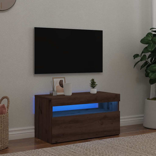 TV Cabinet with LED Lights Artisan Oak 75x35x40 cm Engineered Wood