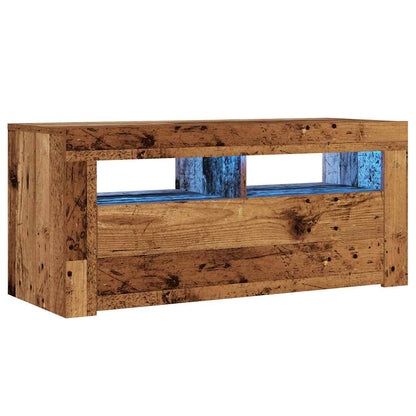 TV Cabinet with LED Lights Old Wood 90x35x40 cm Engineered Wood