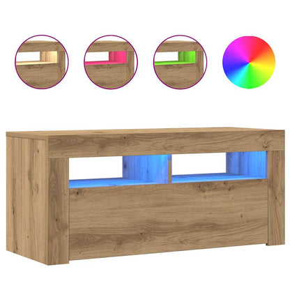 TV Cabinet with LED Lights Artisan Oak 90x35x40 cm Engineered Wood