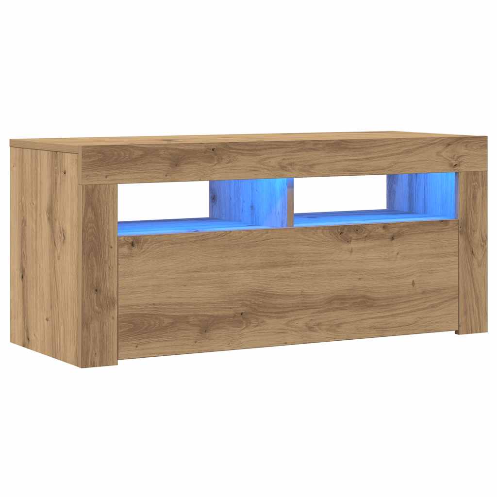 TV Cabinet with LED Lights Artisan Oak 90x35x40 cm Engineered Wood