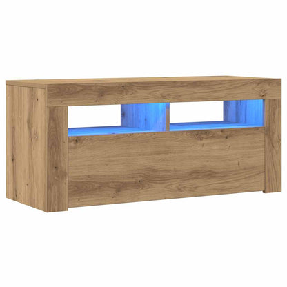 TV Cabinet with LED Lights Artisan Oak 90x35x40 cm Engineered Wood