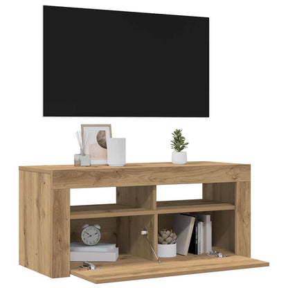 TV Cabinet with LED Lights Artisan Oak 90x35x40 cm Engineered Wood