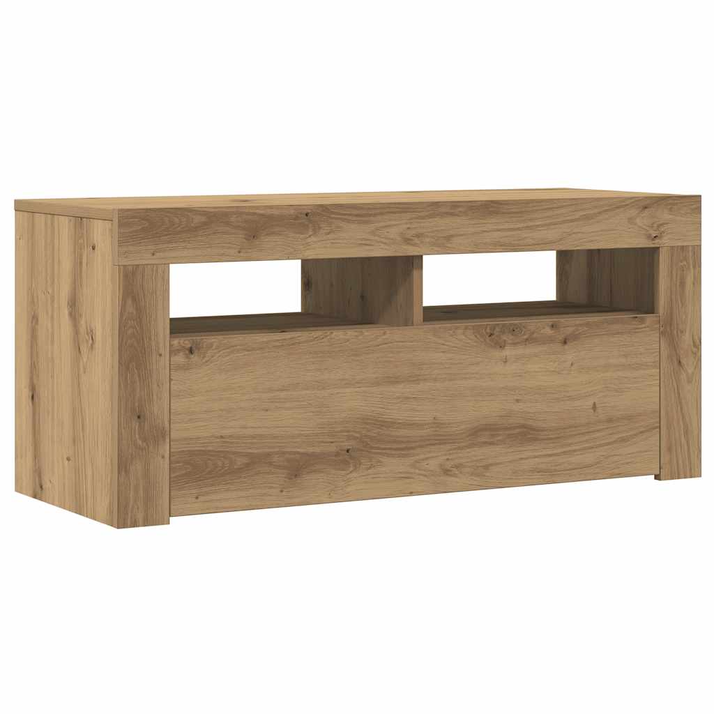 TV Cabinet with LED Lights Artisan Oak 90x35x40 cm Engineered Wood