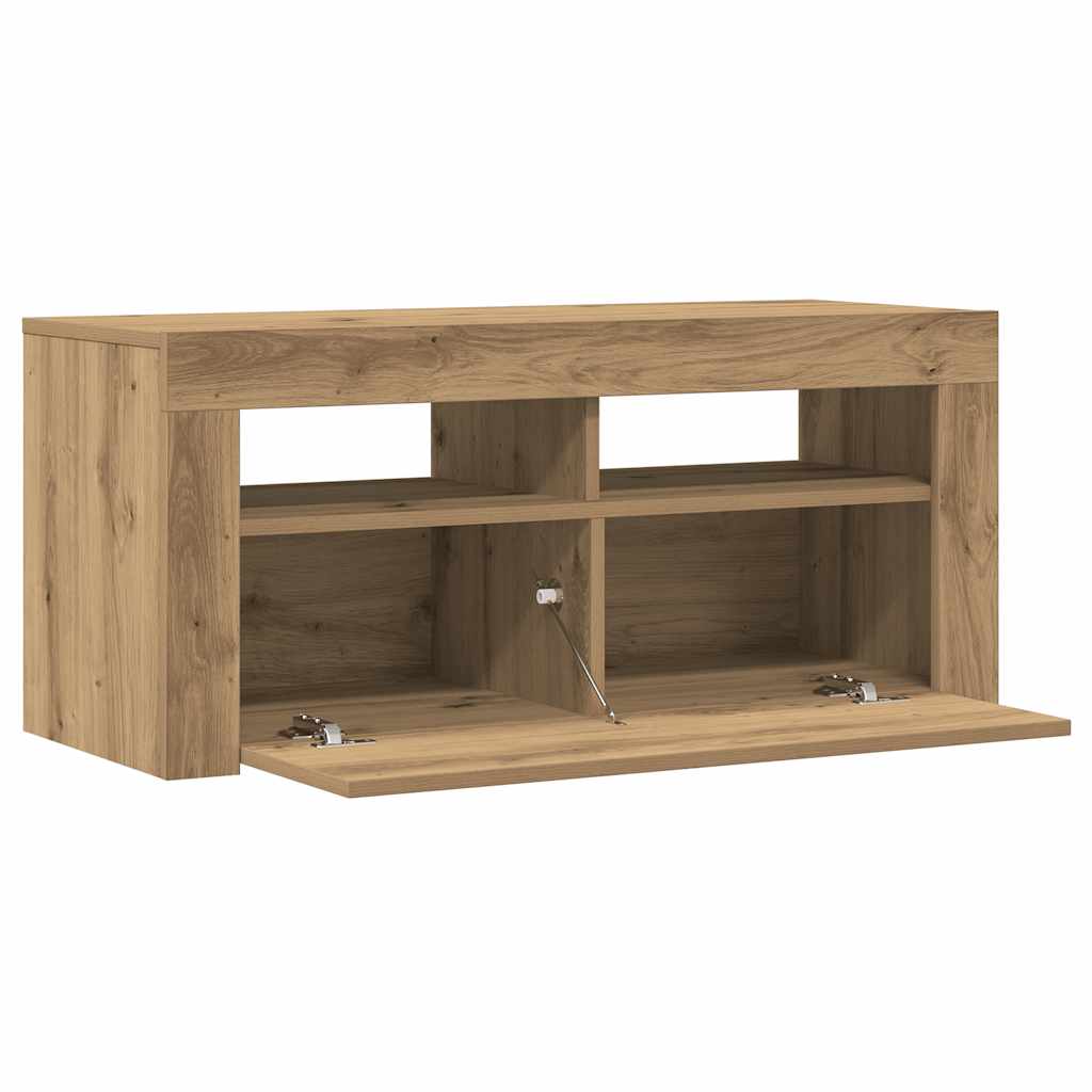 TV Cabinet with LED Lights Artisan Oak 90x35x40 cm Engineered Wood
