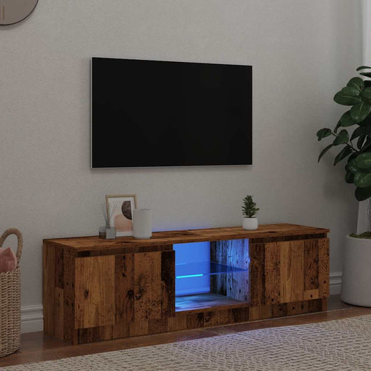 TV Cabinet with LED Lights Old Wood 140x40x35.5 cm Engineered Wood