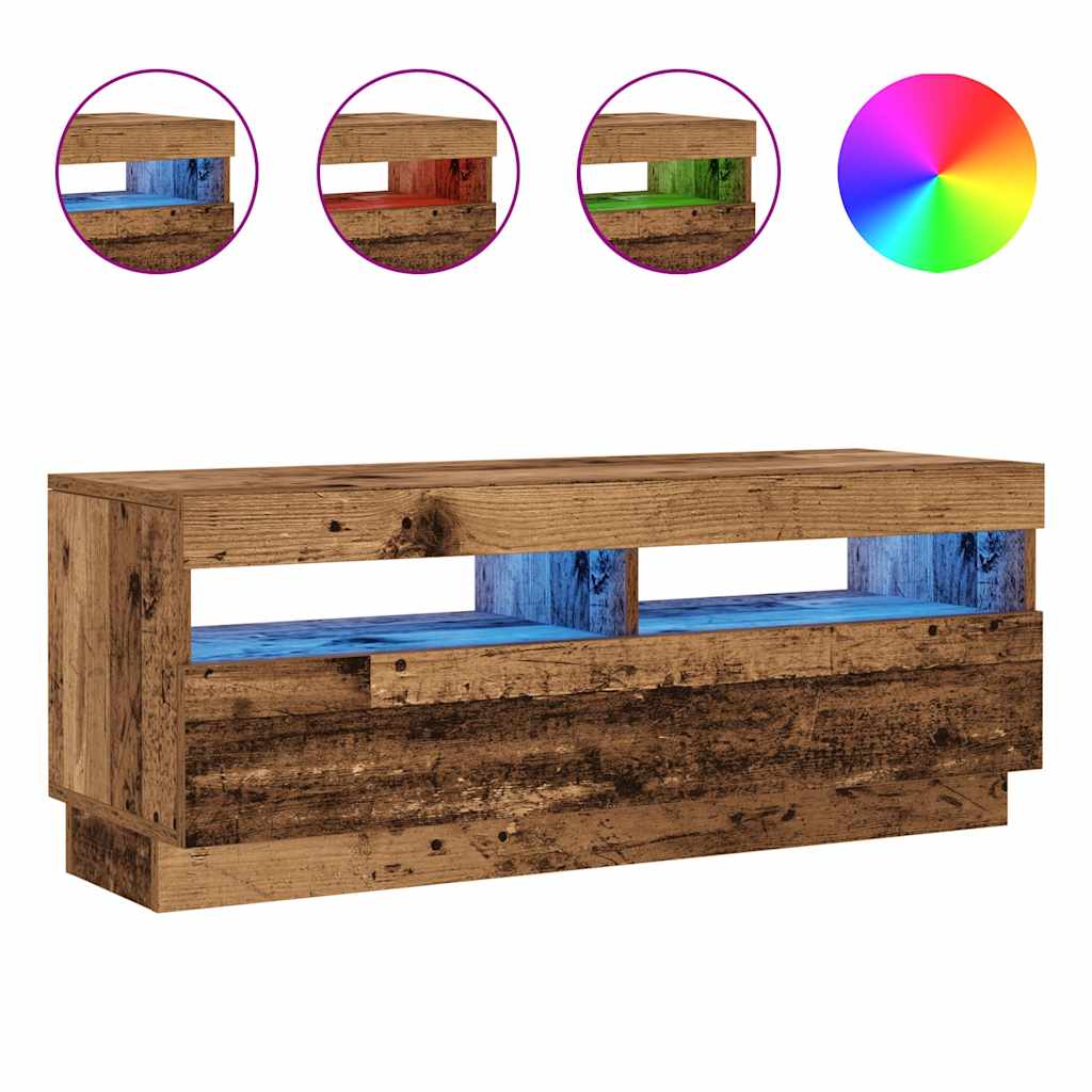 TV Cabinet with LED Lights Old Wood 100x35x40 cm Engineered Wood