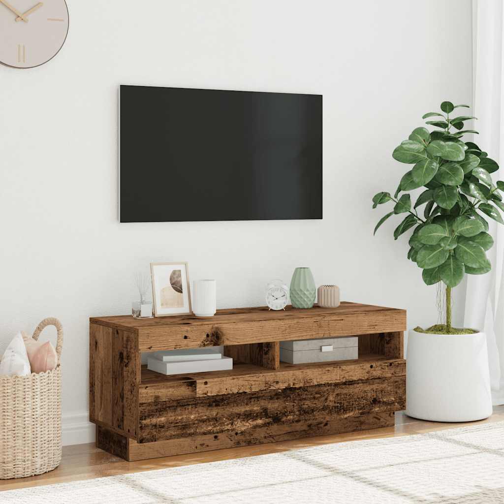 TV Cabinet with LED Lights Old Wood 100x35x40 cm Engineered Wood