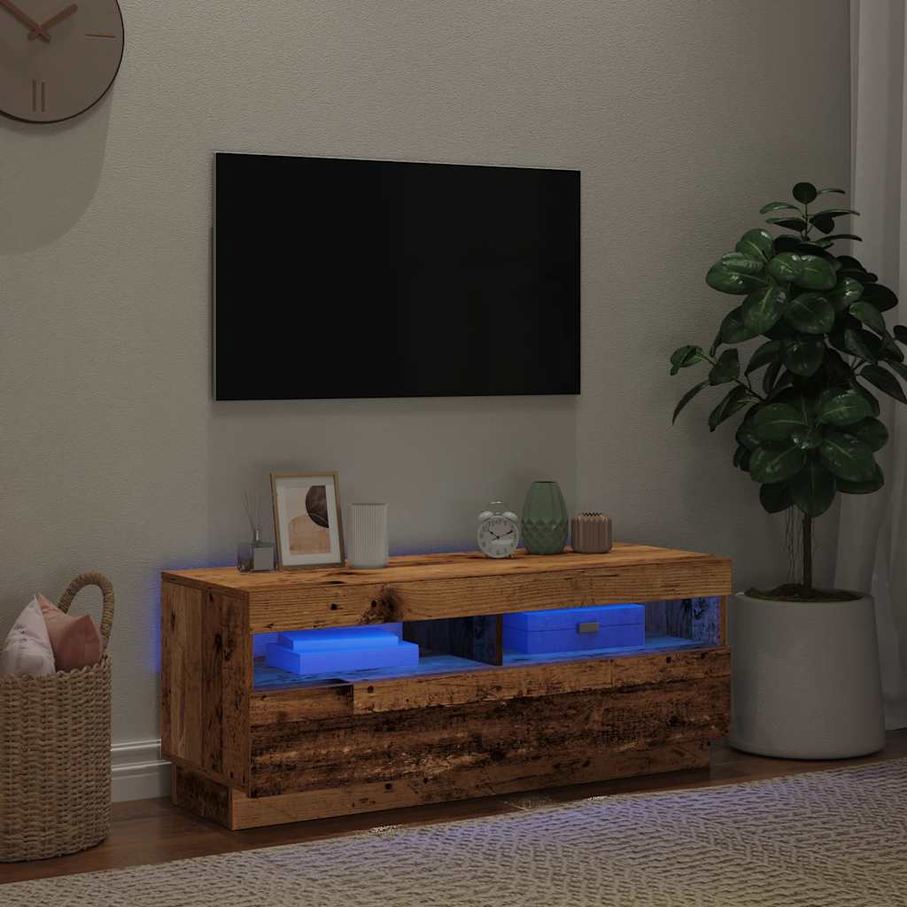 TV Cabinet with LED Lights Old Wood 100x35x40 cm Engineered Wood