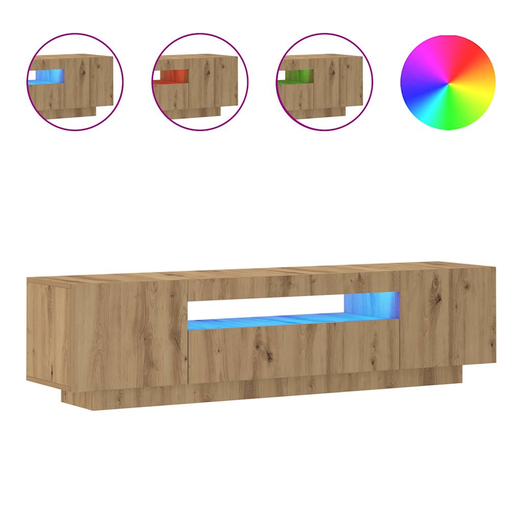 TV Cabinet with LED Lights Artisan Oak 160x35x40 cm Engineered Wood
