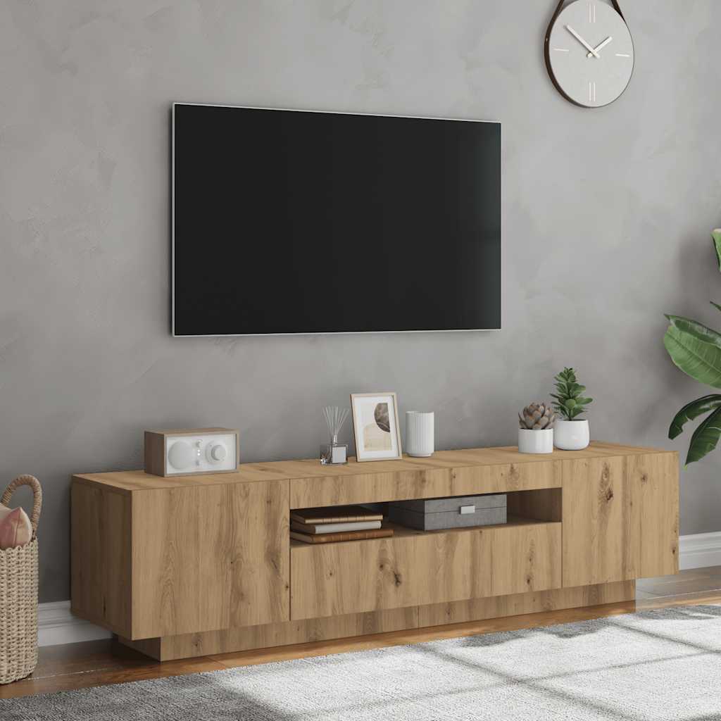 TV Cabinet with LED Lights Artisan Oak 160x35x40 cm Engineered Wood