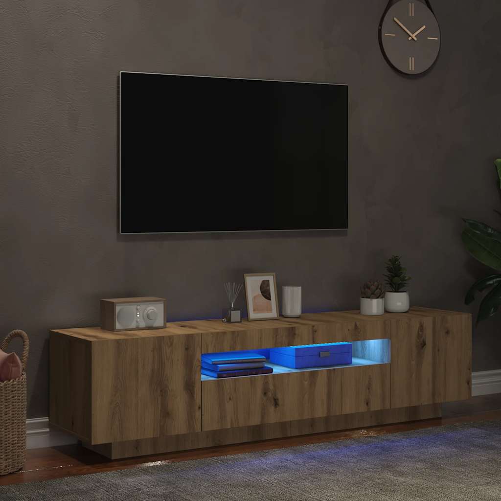 TV Cabinet with LED Lights Artisan Oak 160x35x40 cm Engineered Wood