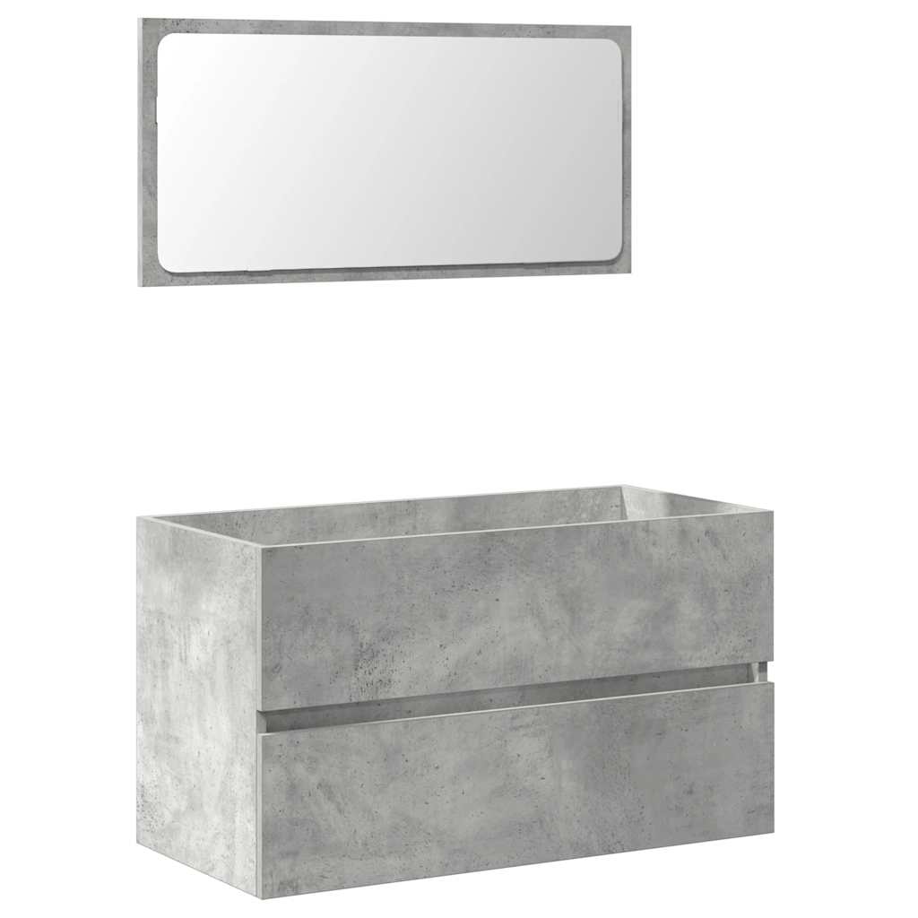 Concrete Grey Engineered Wood Bathroom Cabinet with Mirror