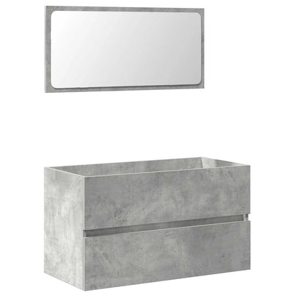 Concrete Grey Engineered Wood Bathroom Cabinet with Mirror