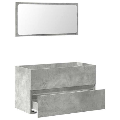 Concrete Grey Engineered Wood Bathroom Cabinet with Mirror