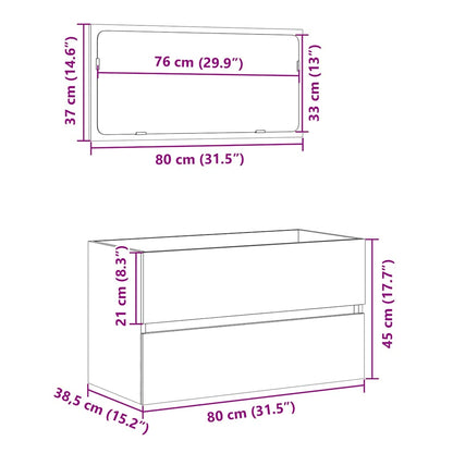 Concrete Grey Engineered Wood Bathroom Cabinet with Mirror