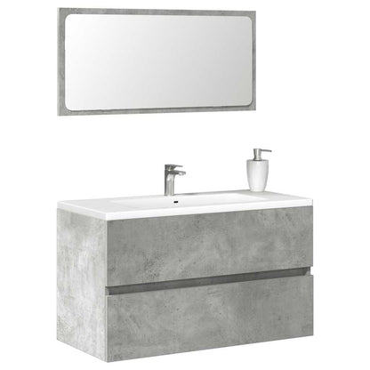 Concrete Grey Engineered Wood Bathroom Cabinet with Mirror