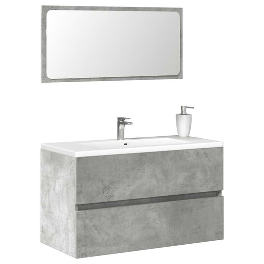 Concrete Grey Engineered Wood Bathroom Cabinet with Mirror