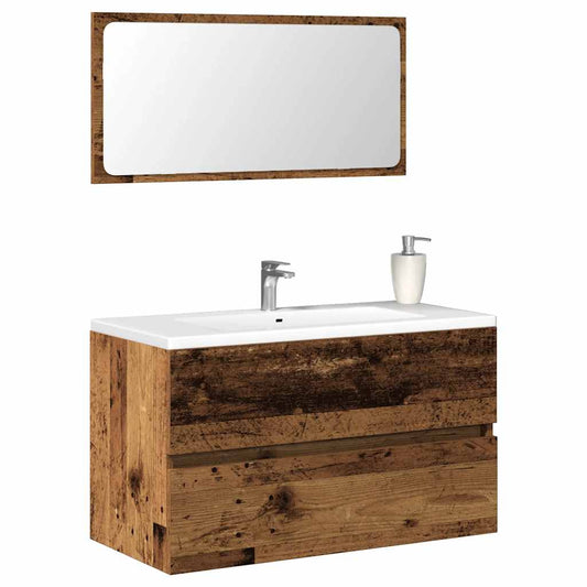 Vintage Style Bathroom Cabinet with Mirror - Reclaimed Wood Finish