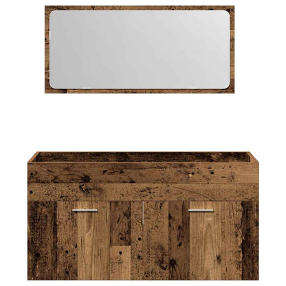 Rustic Bathroom Cabinet with Mirror - Old Engineered Wood Finish