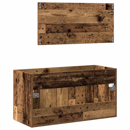 Rustic Bathroom Cabinet with Mirror - Old Engineered Wood Finish