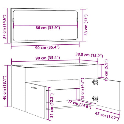 Artisan Oak Engineered Wood Bathroom Cabinet with Mirror