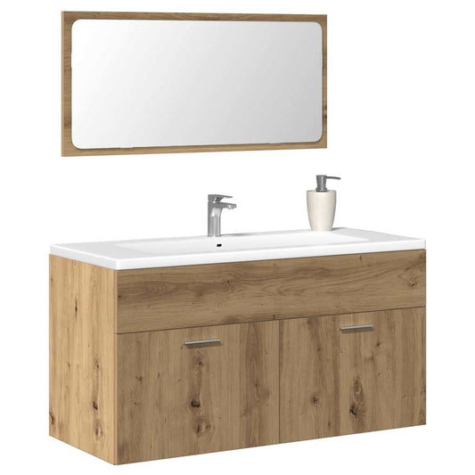 Artisan Oak Engineered Wood Bathroom Cabinet with Mirror