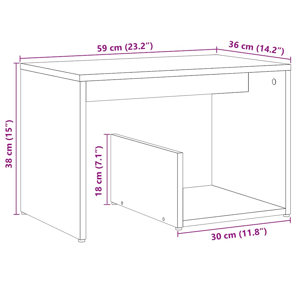 Artisan Oak Side Table - 59x36x38 cm, Engineered Wood
