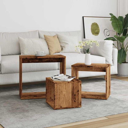 Vintage-Look Nesting Tables Set, 3pcs Engineered Wood, Old Wood Finish