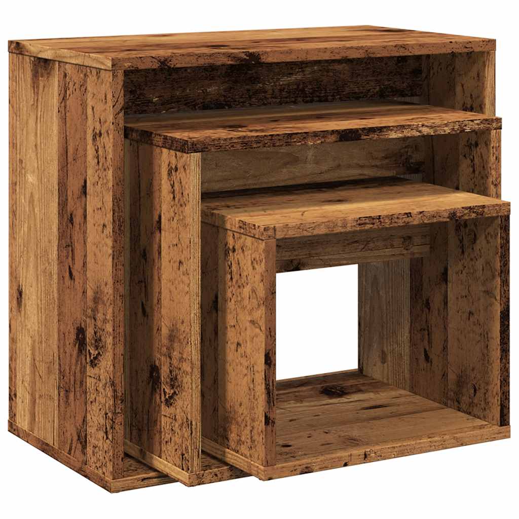 Vintage-Look Nesting Tables Set, 3pcs Engineered Wood, Old Wood Finish