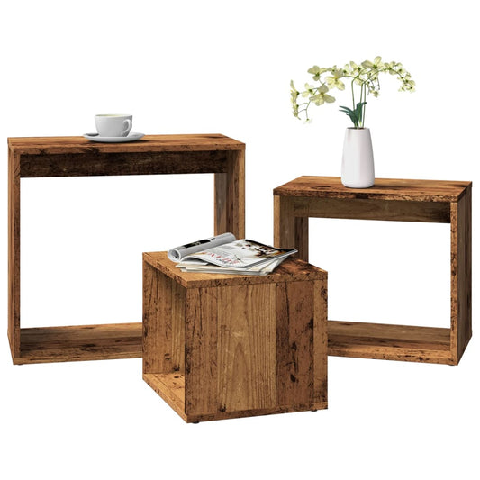 Vintage-Look Nesting Tables Set, 3pcs Engineered Wood, Old Wood Finish