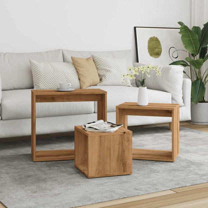 Artisan Oak Engineered Wood Nesting Tables Set of 3