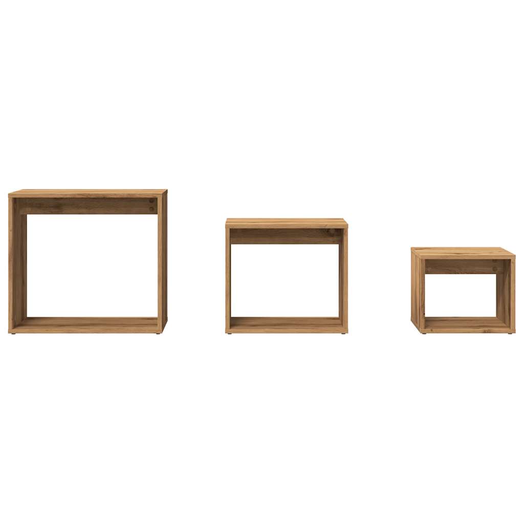Artisan Oak Engineered Wood Nesting Tables Set of 3