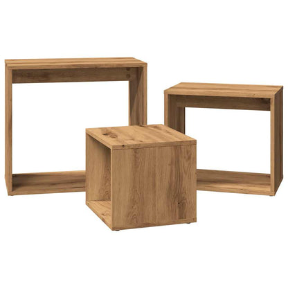 Artisan Oak Engineered Wood Nesting Tables Set of 3