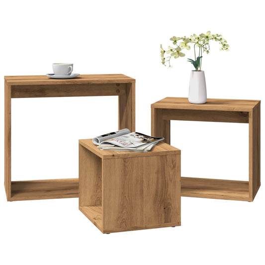 Artisan Oak Engineered Wood Nesting Tables Set of 3