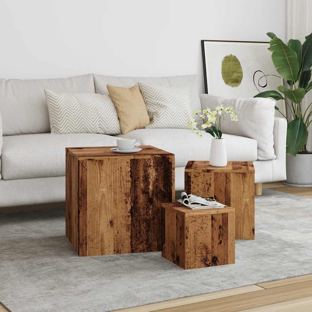 3-Piece Vintage Style Side Tables, Old Engineered Wood Finish