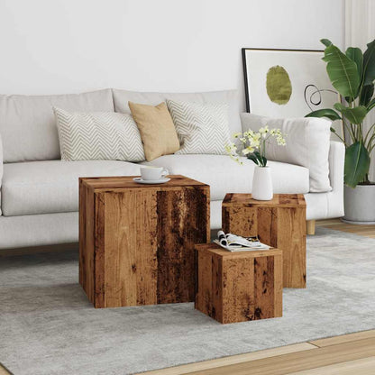 3-Piece Vintage Style Side Tables, Old Engineered Wood Finish