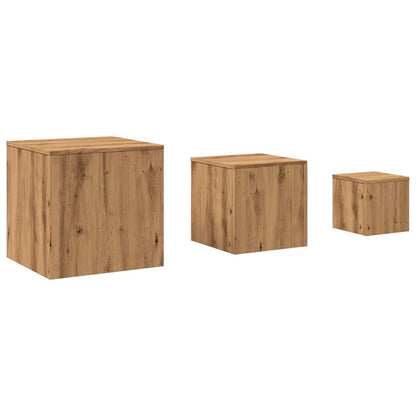 Artisan Oak Engineered Wood Side Tables Set - 3 Pcs