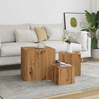 Artisan Oak Engineered Wood Side Tables Set - 3 Pcs