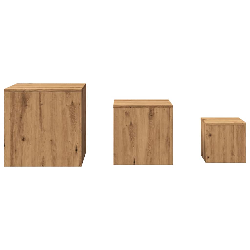 Artisan Oak Engineered Wood Side Tables Set - 3 Pcs