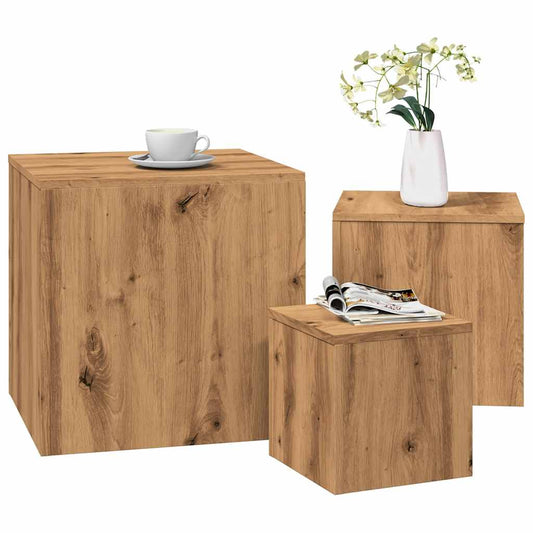 Artisan Oak Engineered Wood Side Tables Set - 3 Pcs