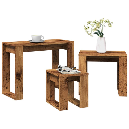 3-Piece Rustic Nesting Tables - Reclaimed Engineered Wood