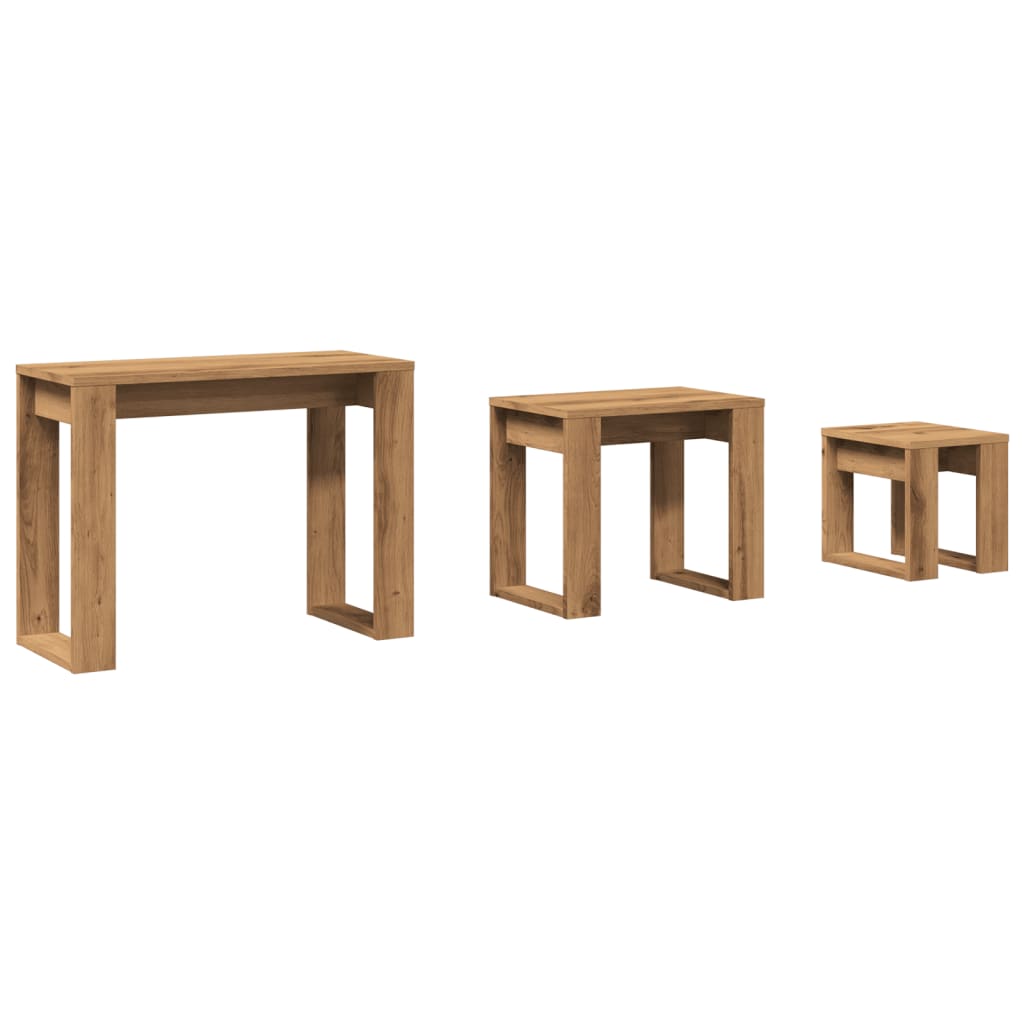 Artisan Oak Nest of Tables - 3 Pcs Engineered Wood Set