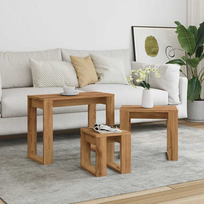 Artisan Oak Nest of Tables - 3 Pcs Engineered Wood Set
