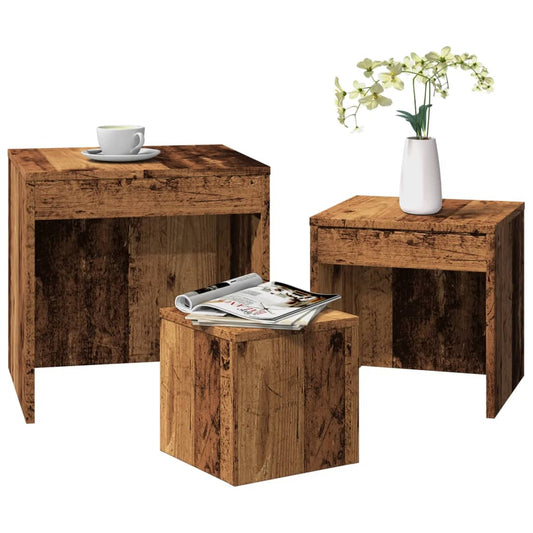 Rustic Nesting Tables Set of 3 - Old Engineered Wood Design