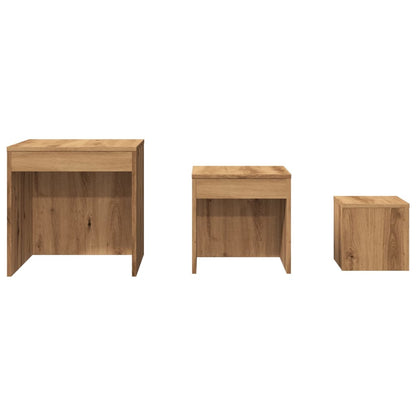 Artisan Oak Nesting Tables Set of 3 - Engineered Wood Elegance