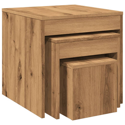 Artisan Oak Nesting Tables Set of 3 - Engineered Wood Elegance